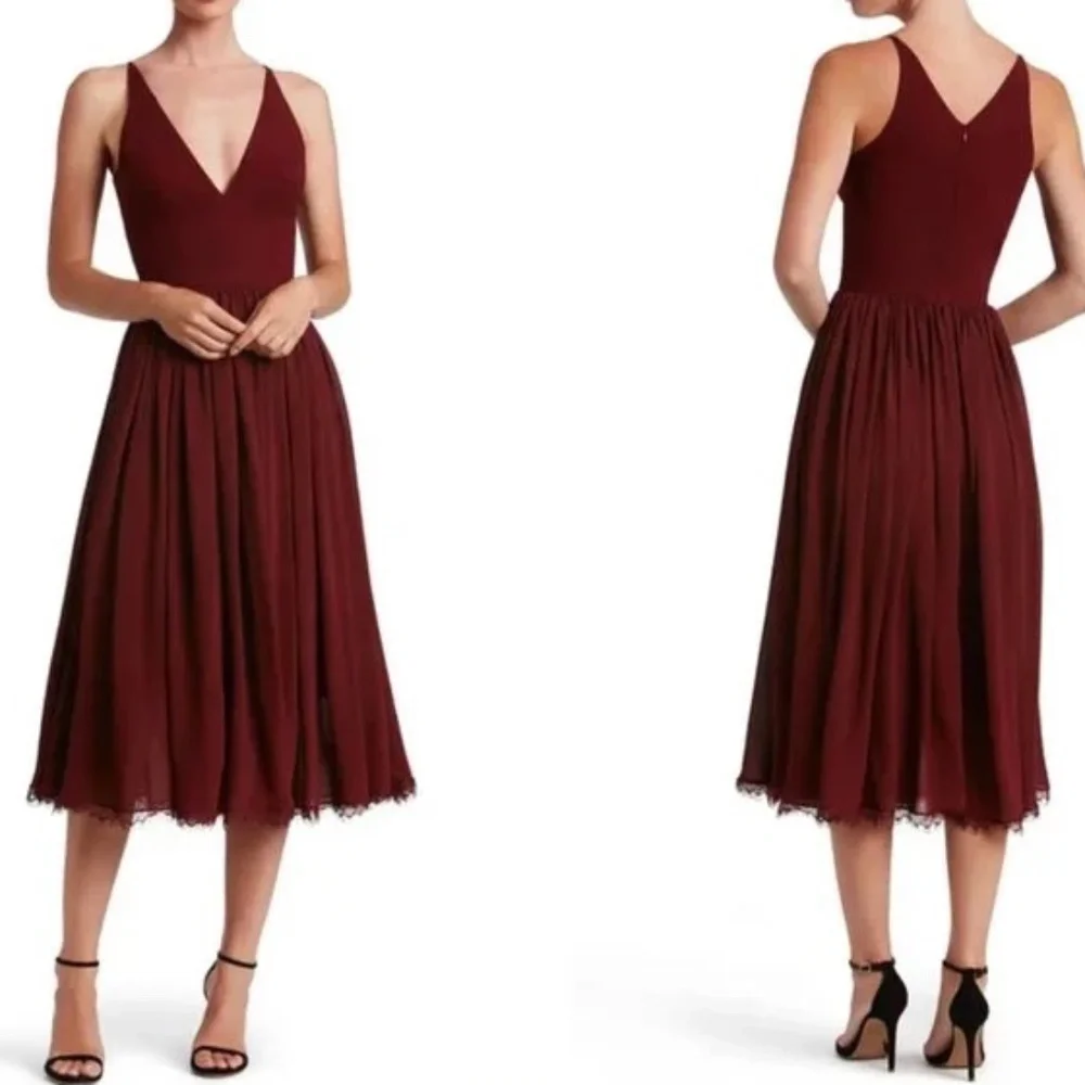 Dress The Population ALICIA Fit & Flare Burgundy Midi Dress Size: L - Picture 1 of 8